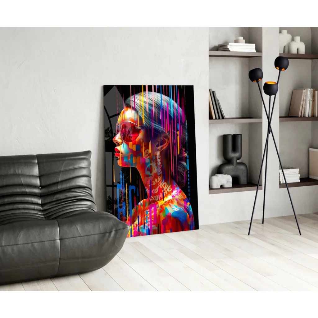 Vibrant abstract canvas wall art with bold colorful stripes and geometric patterns