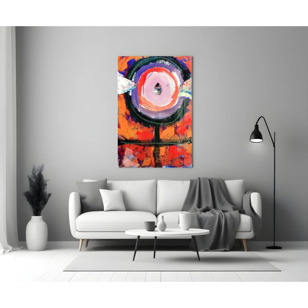 Vibrant abstract wall art canvas with bold orange and pink swirls