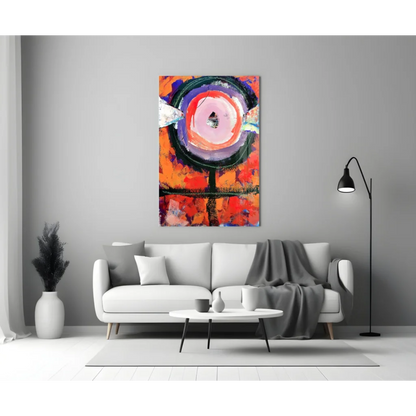 Vibrant abstract wall art canvas with bold orange and pink swirls