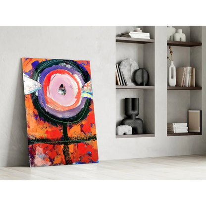 Vibrant abstract wall art canvas with bold orange pink swirls on black