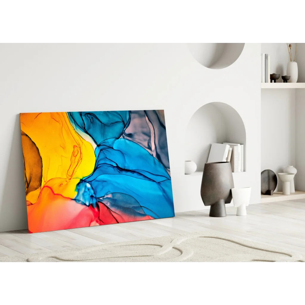 Vibrant abstract canvas wall art with bold fluid colors