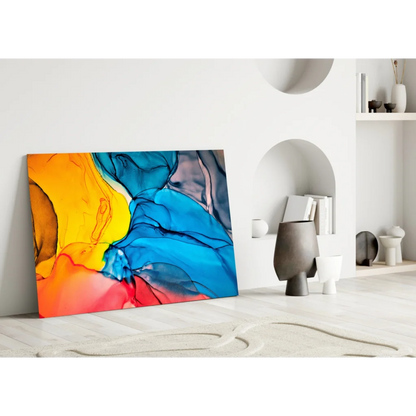 Vibrant abstract canvas wall art with bold fluid colors