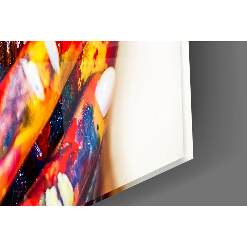 Vibrant abstract face canvas wall art with colorful handprints