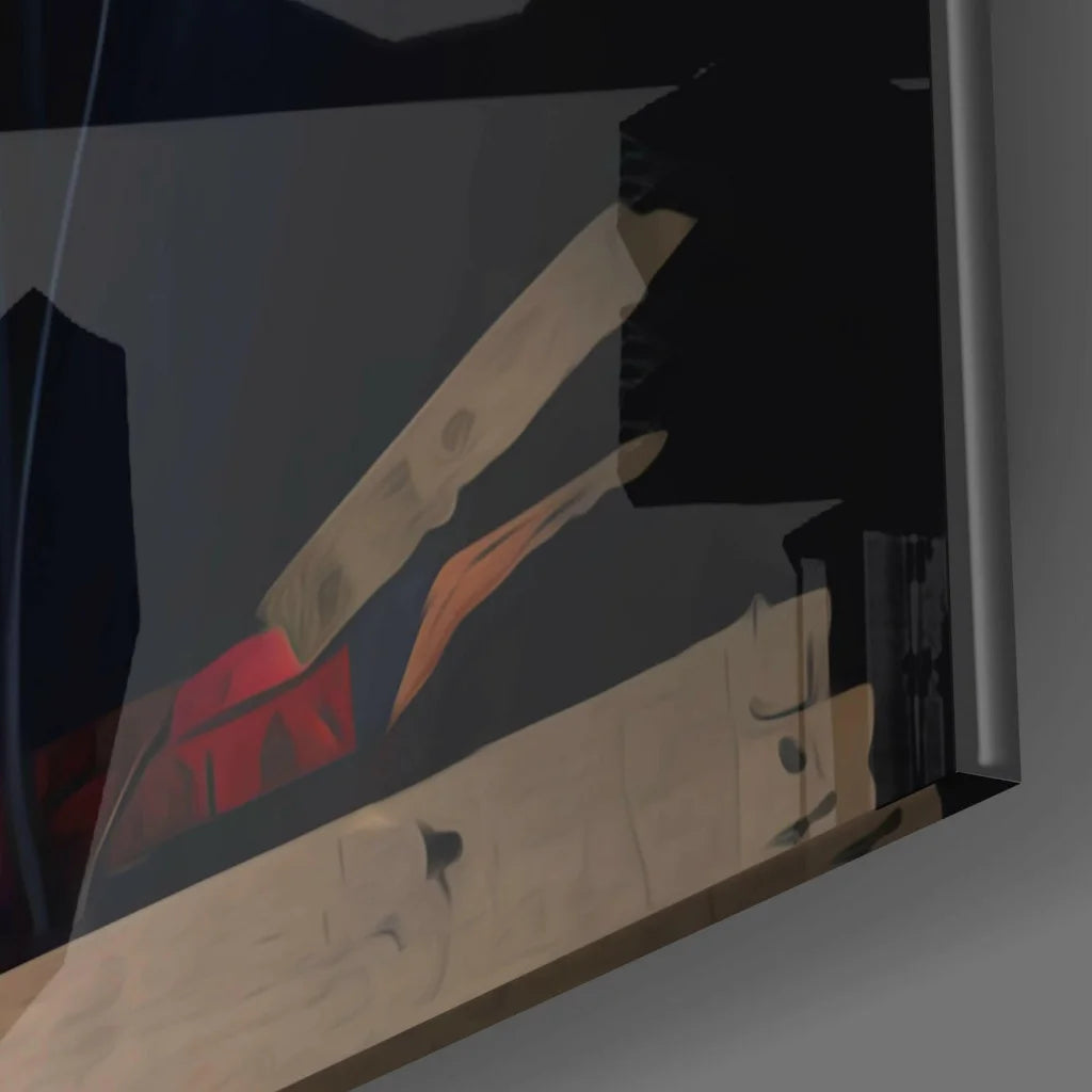 Black and silver knife block with slots for modern wall art display