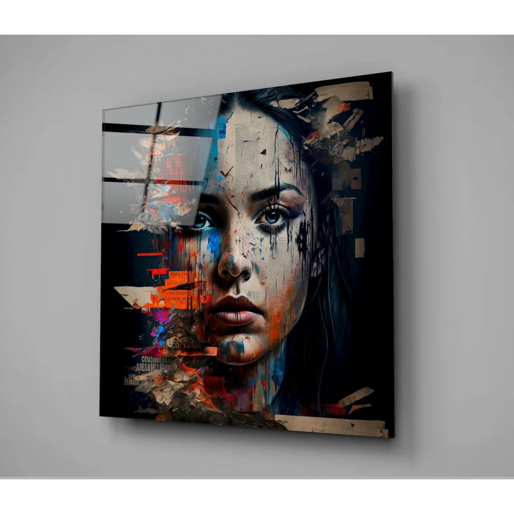 Vibrant abstract face canvas wall art with colorful fragmented portrait
