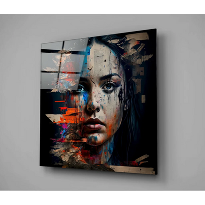 Vibrant abstract face canvas wall art with colorful fragmented portrait