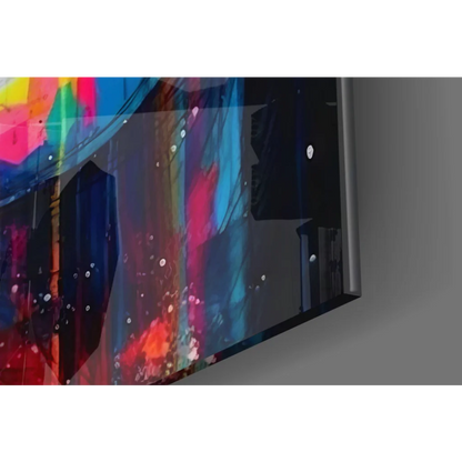 Samsung QLED TV as vibrant abstract face glass wall art