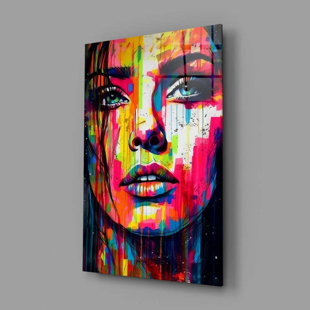 Vibrant abstract face canvas wall art with bold colors and dynamic strokes