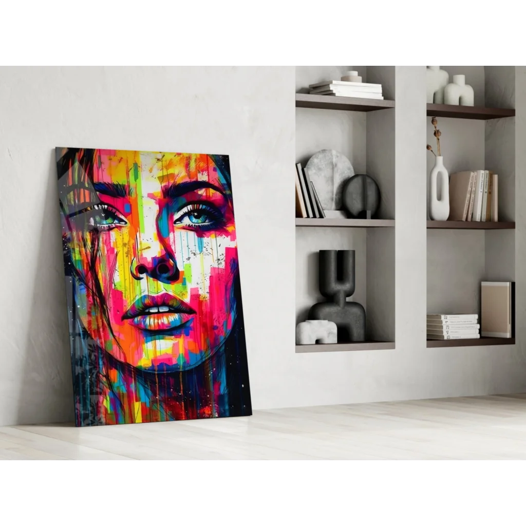 Vibrant abstract face canvas wall art with colorful hues and textured strokes