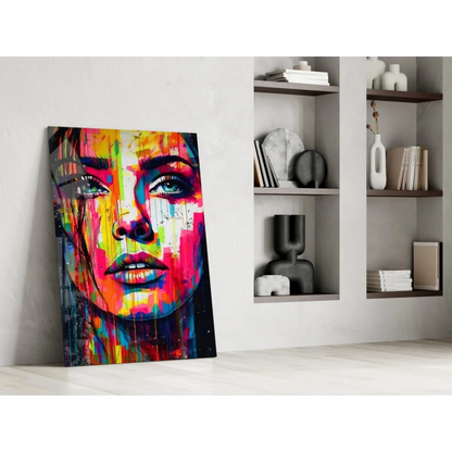 Vibrant abstract face canvas wall art with colorful hues and textured strokes