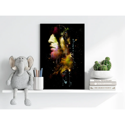 Vibrant abstract Jim Morrison face portrait on aluminum wall art