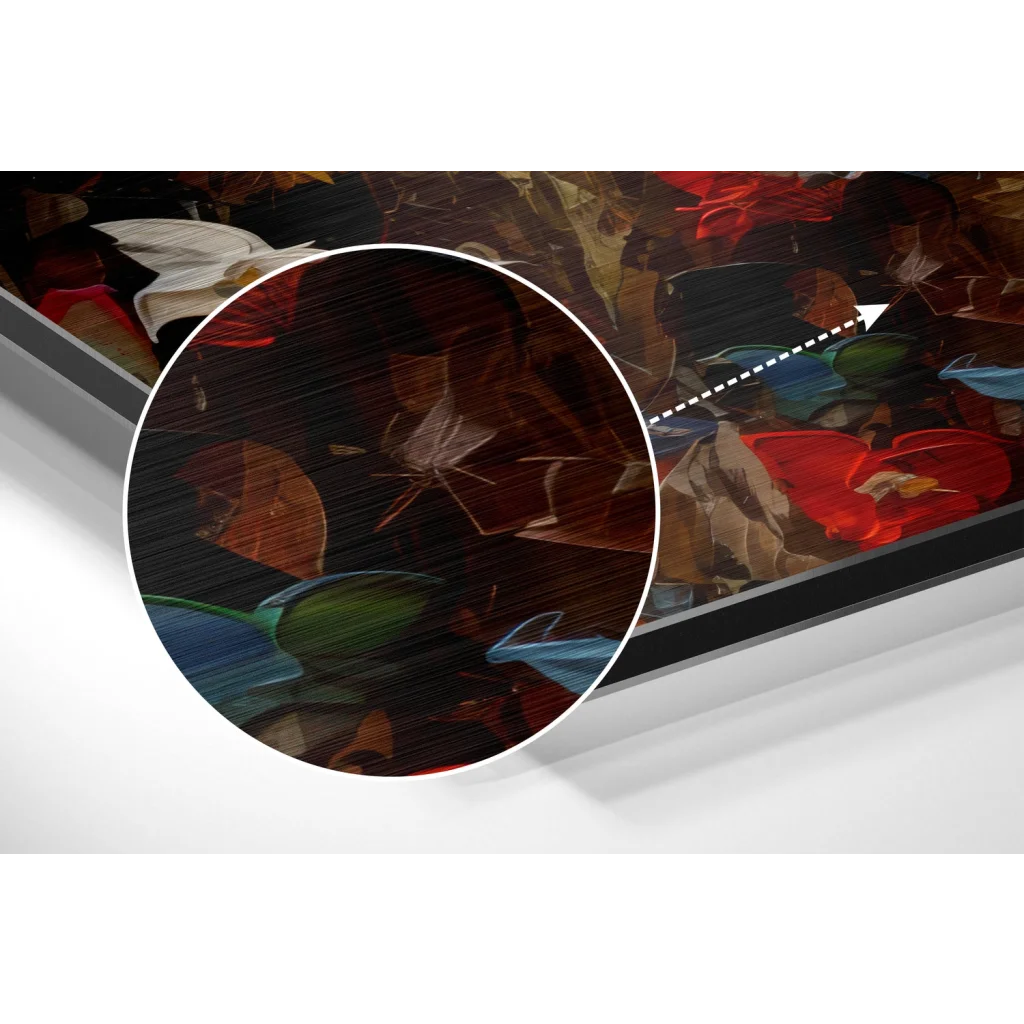 glass wall art Vibrant abstract floral art on brushed aluminium dibond print