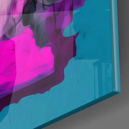 Vibrant blue and pink abstract glass wall art print on glossy paper