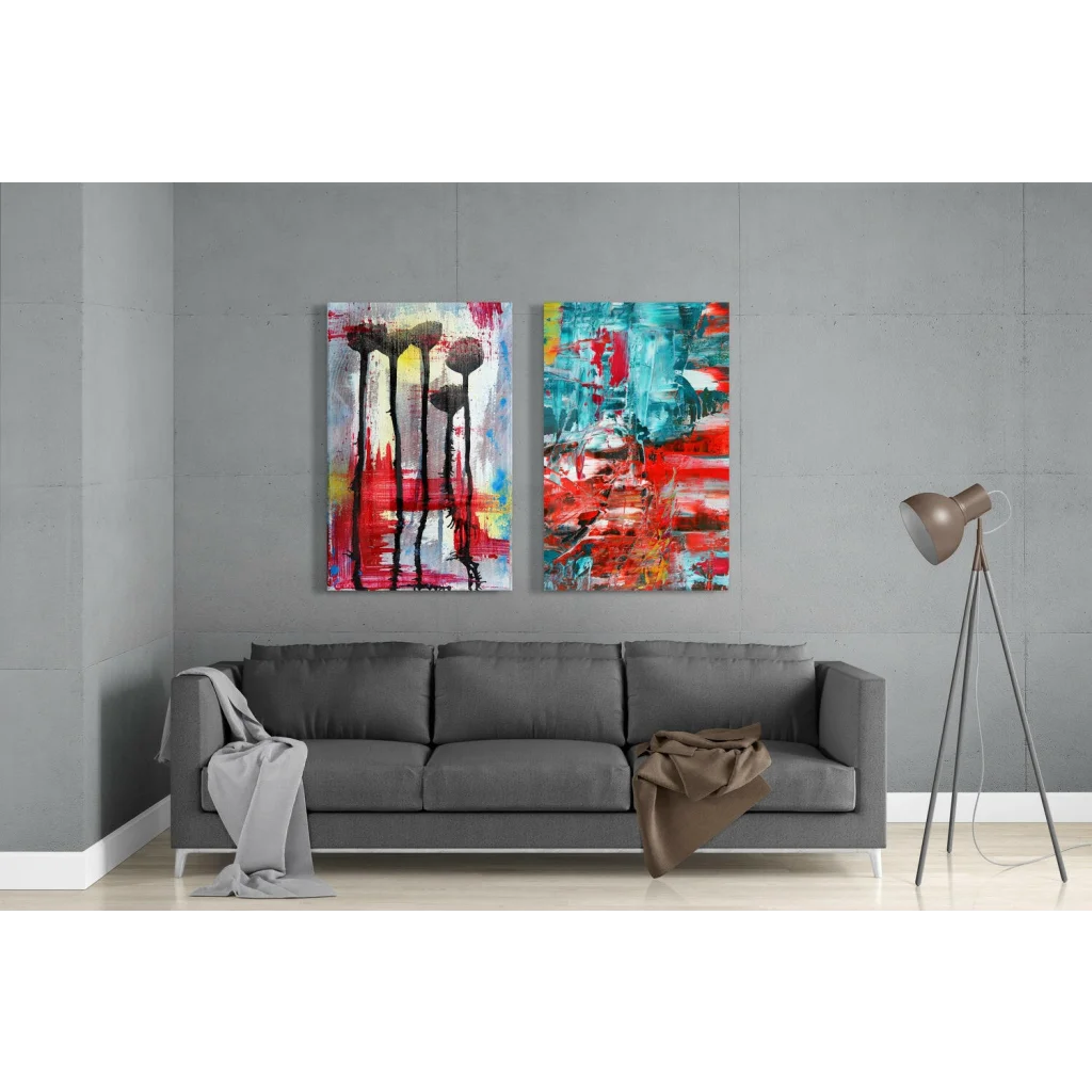 Vibrant red blue black abstract glass wall art transforming spaces