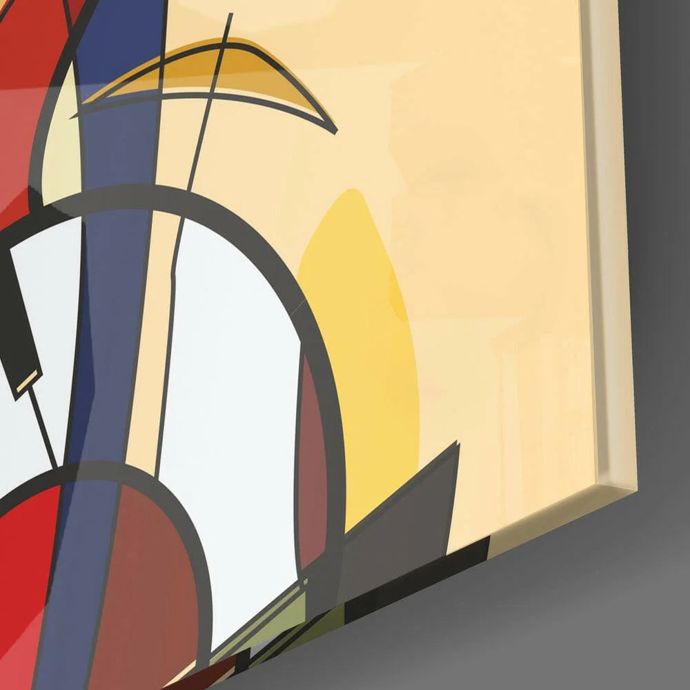 Vibrant abstract guitar wall art canvas in bold reds, blues, yellows