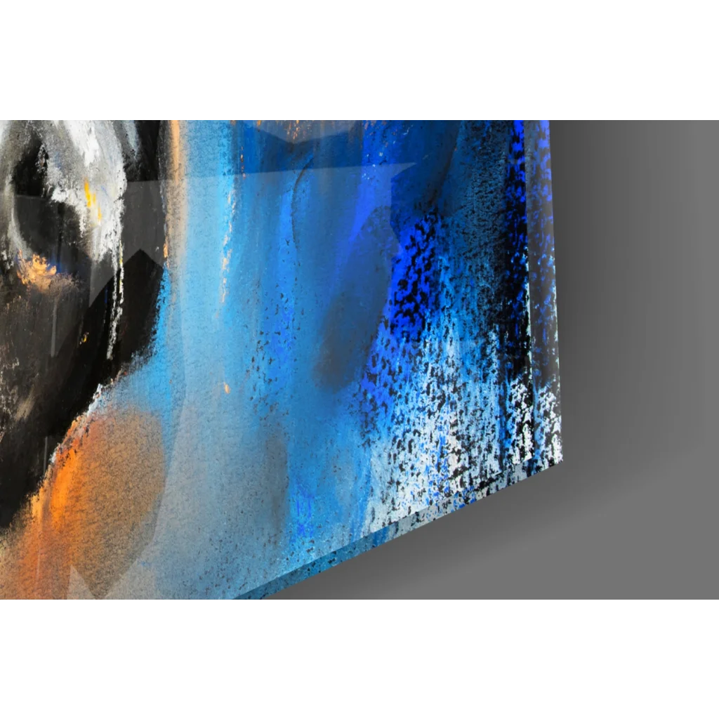 Vibrant abstract horses on blue textured glass wall art canvas