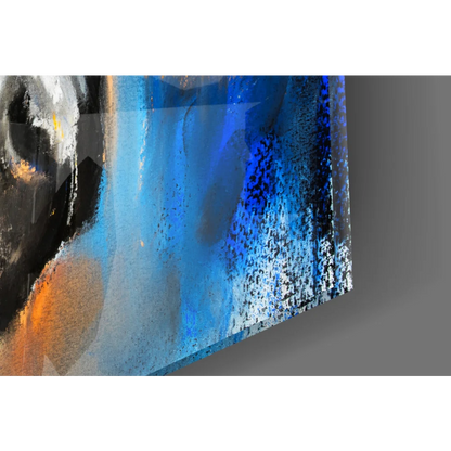 Vibrant abstract horses on blue textured glass wall art canvas