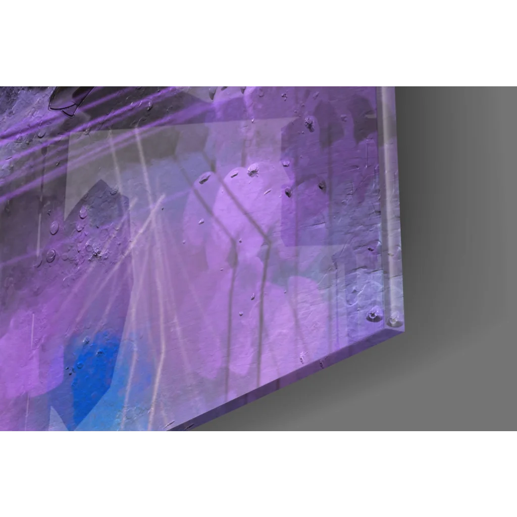 Purple blue abstract acrylic wall art with textured layers and reflective waters