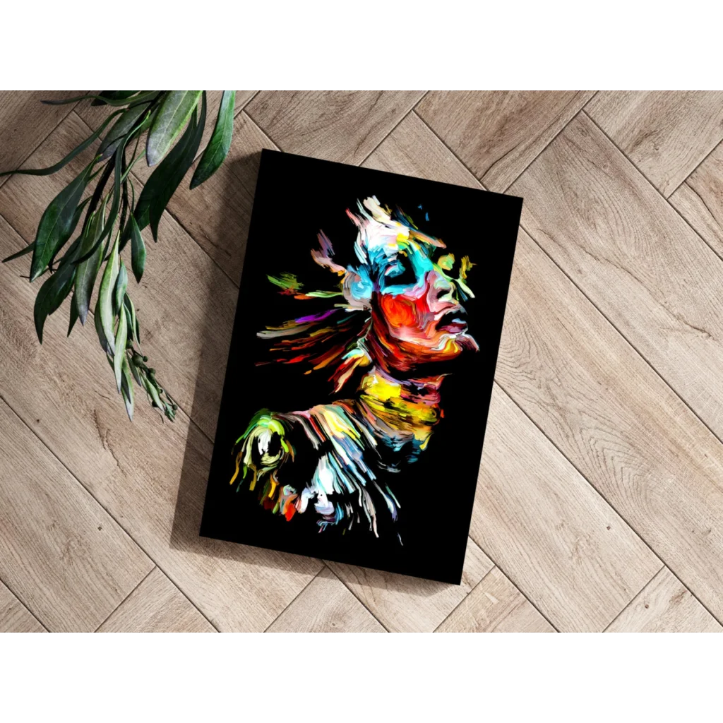Vibrant abstract portrait canvas wall art with bold dynamic brushstrokes