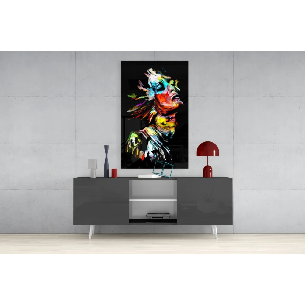 Vibrant abstract portrait canvas wall art with bold swirling colors