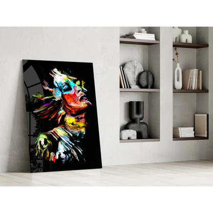Vibrant abstract portrait canvas wall art with bold swirling colors