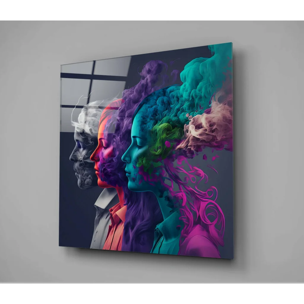 Vibrant abstract smoke portrait glass wall art canvas print