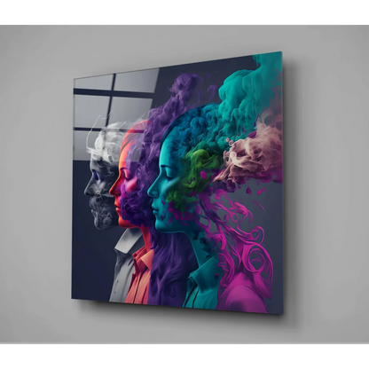 Vibrant abstract smoke portrait glass wall art canvas print