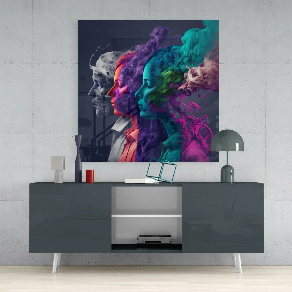 Vibrant 3D printed colorful smoke portrait glass wall art canvas print