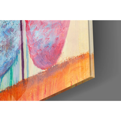 Vibrant abstract tree glass wall art canvas print with wooden frame