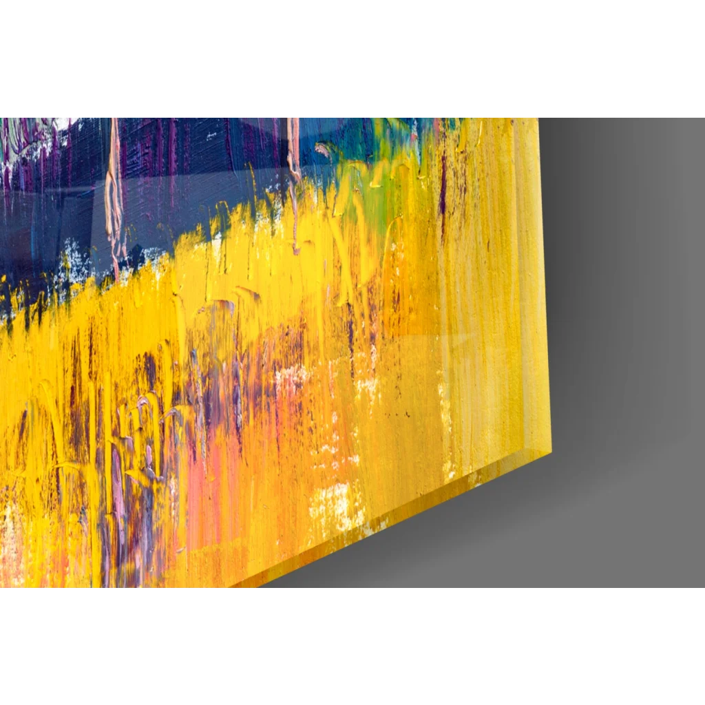 Vibrant yellow and orange abstract trees wall art on canvas