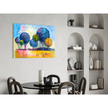 Vibrant multi-colored abstract tree canvas wall art in bold colors