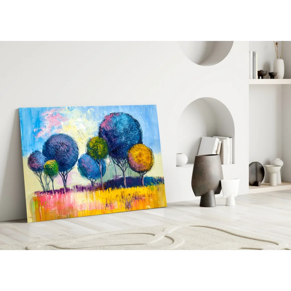 Vibrant abstract trees canvas wall art in bold colors