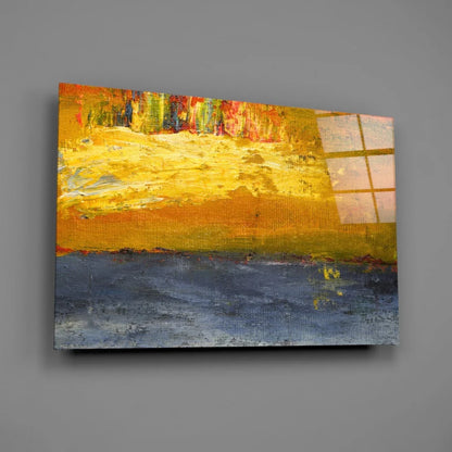 Vibrant abstract wall art with bold yellow orange blue strokes