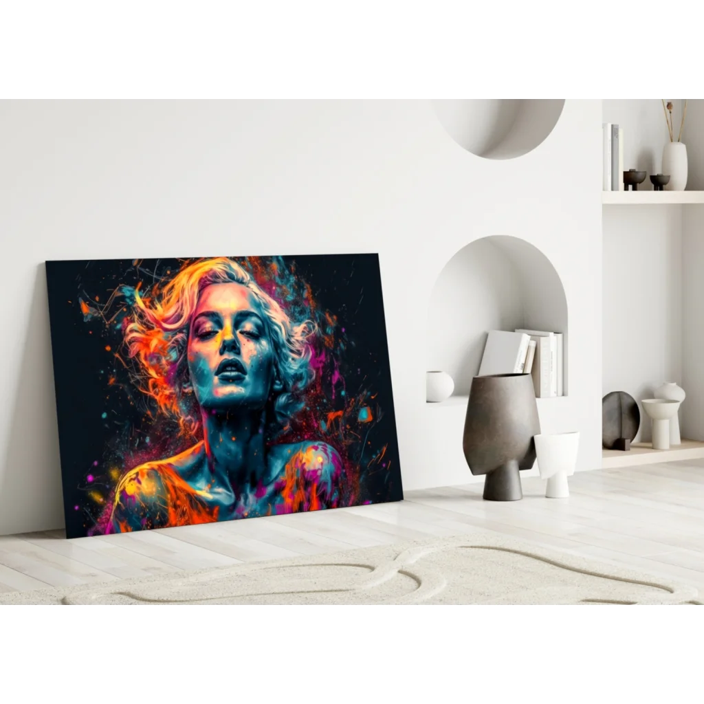 Vibrant abstract woman canvas wall art with flowing hair design