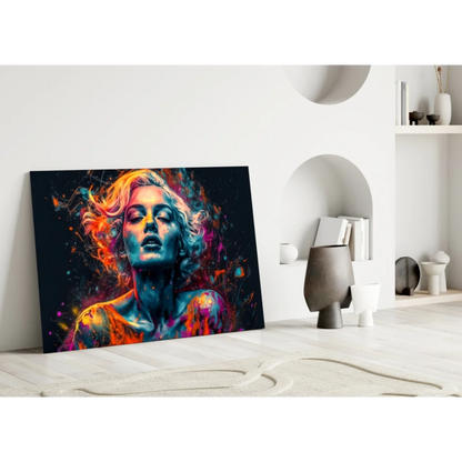Vibrant abstract woman canvas wall art with flowing hair design