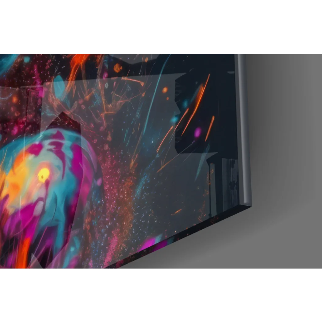 Samsung QLED TV as vibrant abstract woman glass wall art