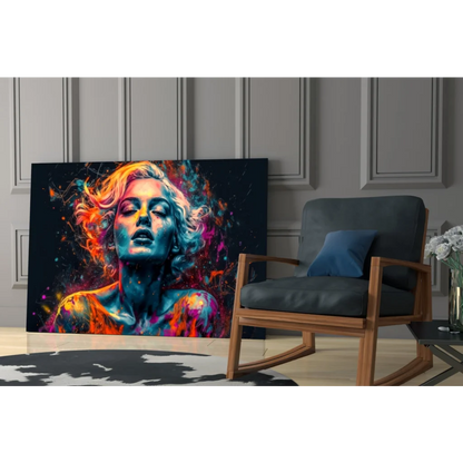 Vibrant abstract Marilyn Monroe canvas wall art with flowing hair design