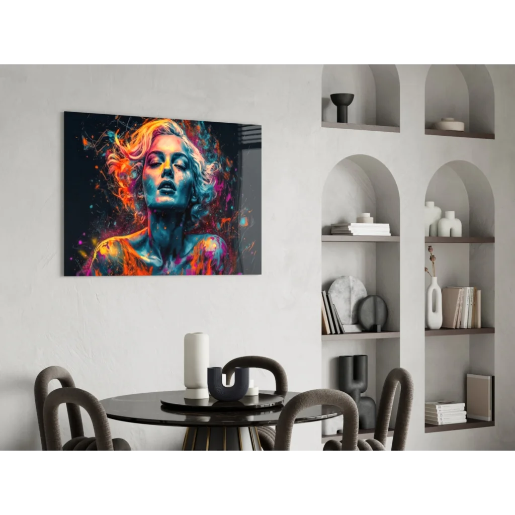 Vibrant abstract woman canvas wall art with flowing hair and colorful fluid brushstrokes