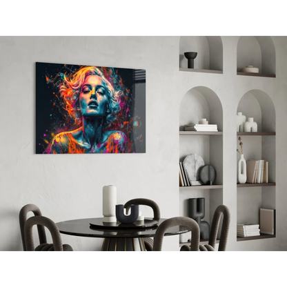 Vibrant abstract woman canvas wall art with flowing hair and colorful fluid brushstrokes
