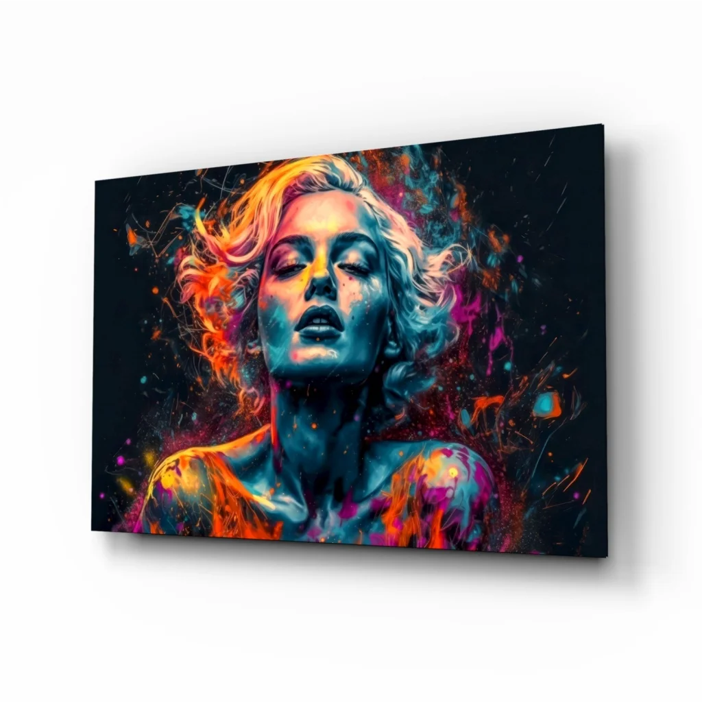 Colorful abstract woman canvas wall art with flowing hair design