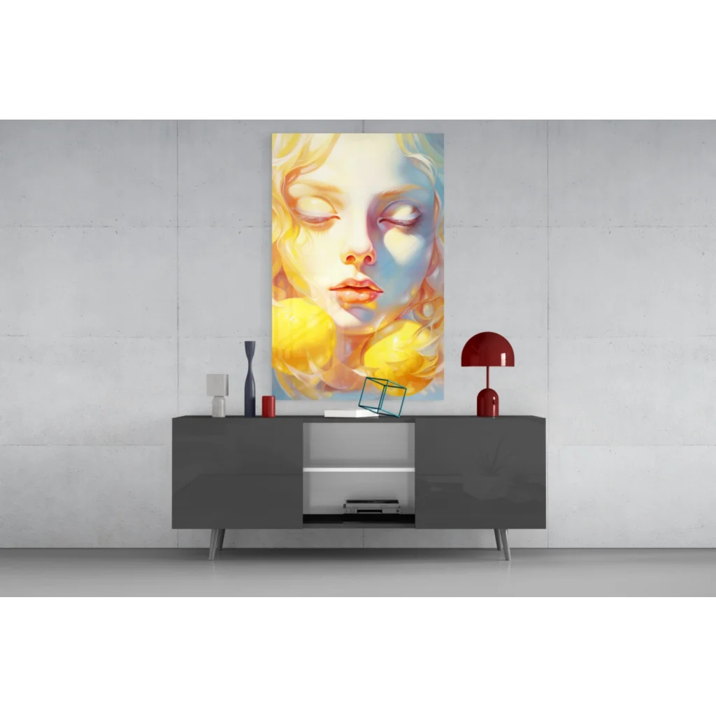 Vibrant abstract woman canvas wall art with flowing hair