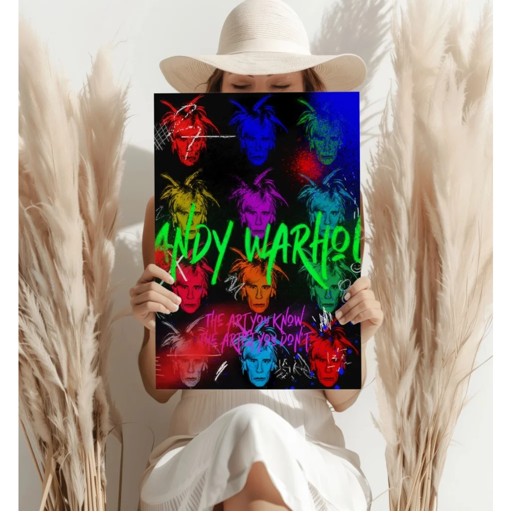 Vibrant Andy Warhol pop art aluminum print set with colorful face silhouettes