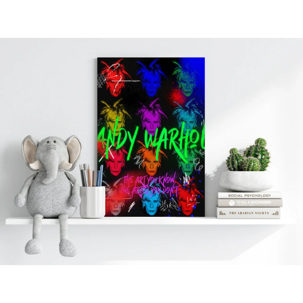 Vibrant Andy Warhol pop art aluminum print of colorful Marilyn Monroe silhouettes