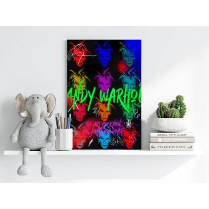 Vibrant Andy Warhol pop art aluminum print of colorful Marilyn Monroe silhouettes