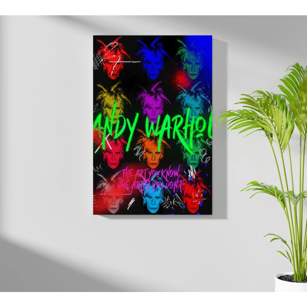 Vibrant Andy Warhol pop art aluminum print set with colorful portraits