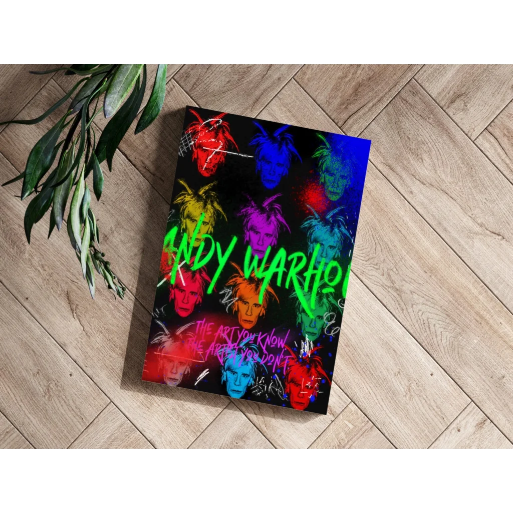 Vibrant Andy Warhol pop art faces on black background aluminum print