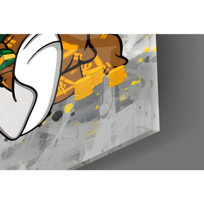 Vibrant anime rabbit glass wall art with basketball design