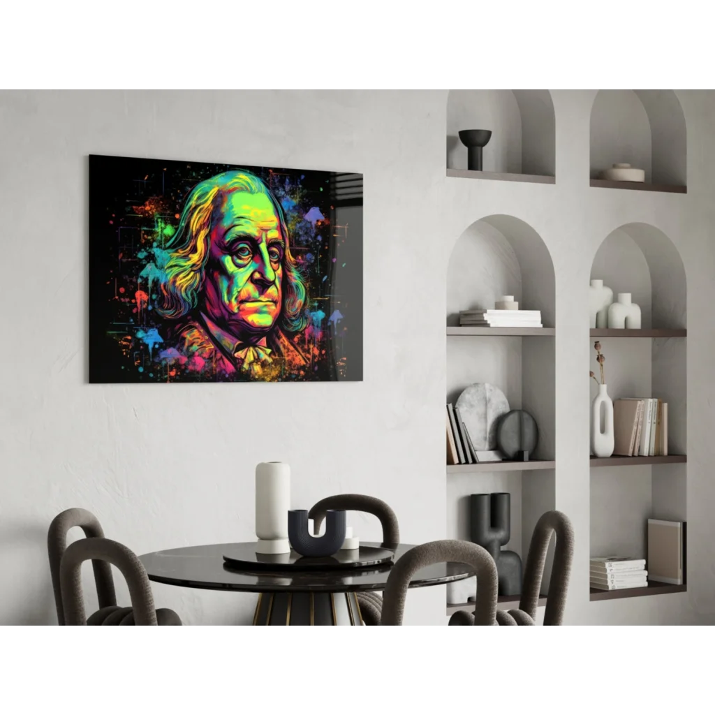 Vibrant Benjamin Franklin portrait wall art on canvas