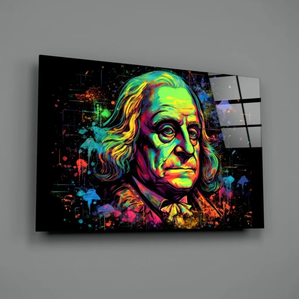 Vibrant Benjamin Franklin abstract portrait canvas wall art