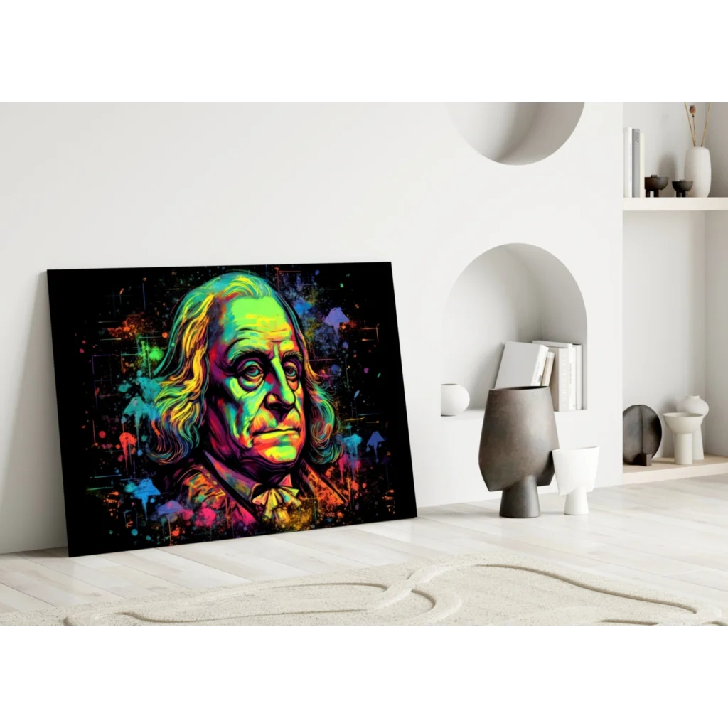 Vibrant Benjamin Franklin portrait canvas wall art
